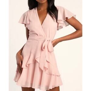 Woman’s Lulu’s Pink Dress Blush Ruffled Chiffon Romantic Size L New with tags